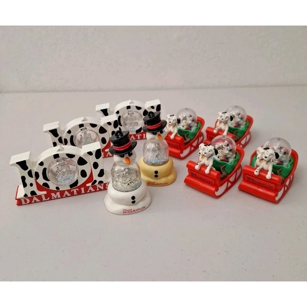 Vintage 1996 Disney 101 DALMATIANS SNOW GLOBE McDonalds Christmas Ornaments 9 Pc